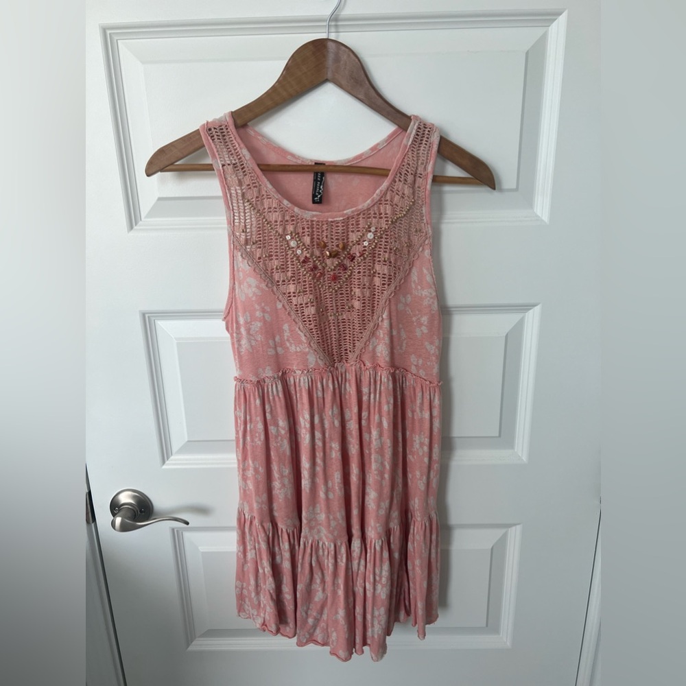 FREE PEOPLE Long Beaded Tunic Tank Top SZ L